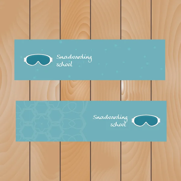 Vector banners with snowboarding goggles. Winter sport decorative illustration in doodle style