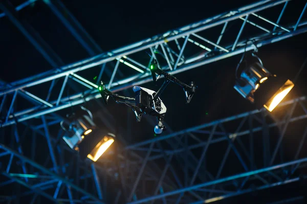 Flying drone above the stage