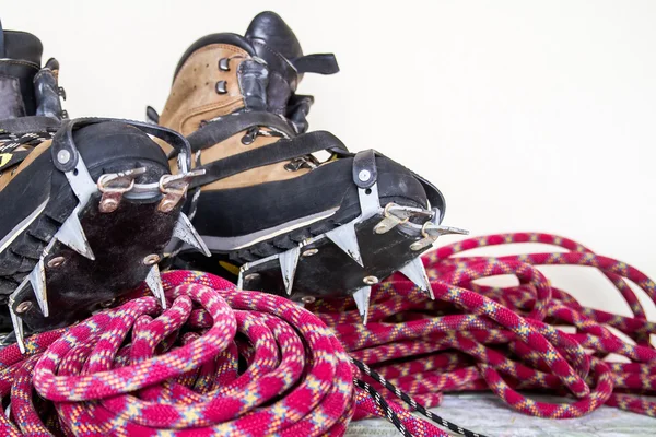 Professional climbing gear - rope, ice screws, crampon  hobnaile