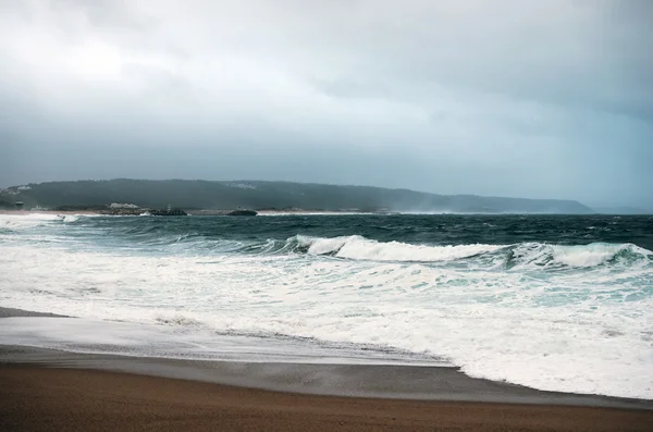 Big waves roll ashore. Atlantic ocean. (Nazare, Portugal).