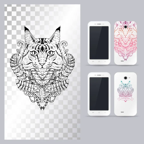 Black and white animal Cat head. Vector illustration for phone case.