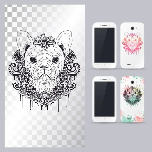 Black and white animal dog head. Vector illustration for phone case.