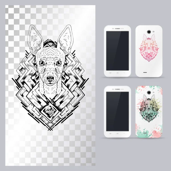 Black and white animal dog head. Vector illustration for phone case.