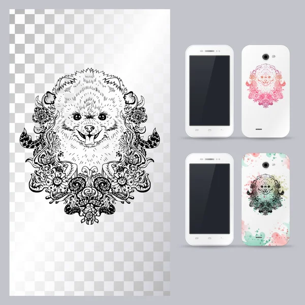 Black and white animal dog head. Vector illustration for phone case.