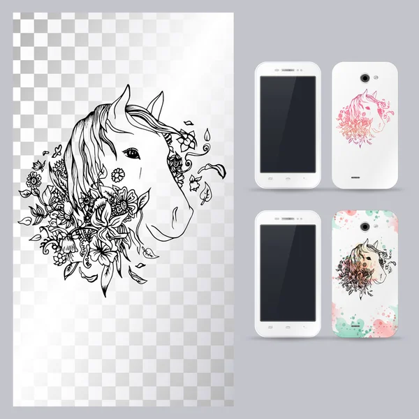 Black and white animal horse head. Vector illustration for phone case.