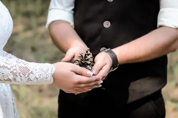 The groom and the bride hold hands-the arc