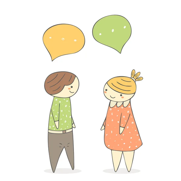 Cute hand drawn doodle chatting boy and girl.