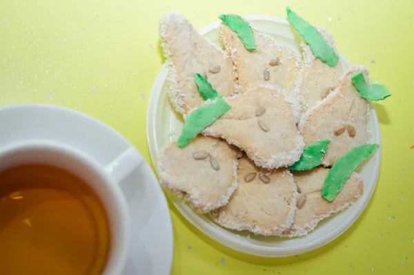 Picture of tea and tasty cookies on plate