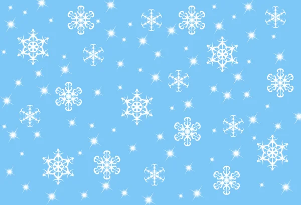 Winter blue digital background with different white snowflakes and lights