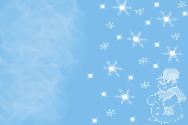Festive image of snowman and lights on blurred blue background