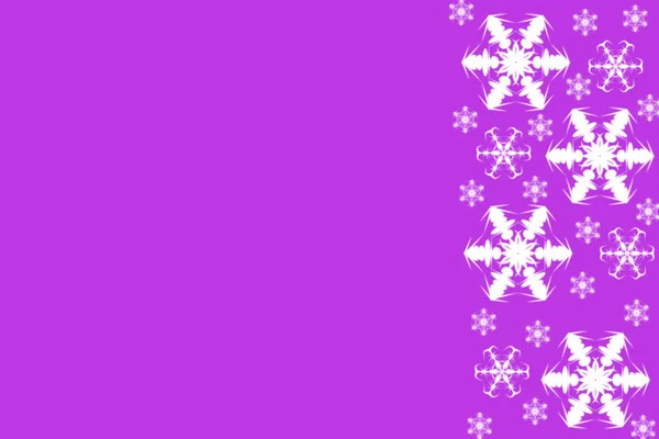 Bright violet background with white snowflakes border on right side