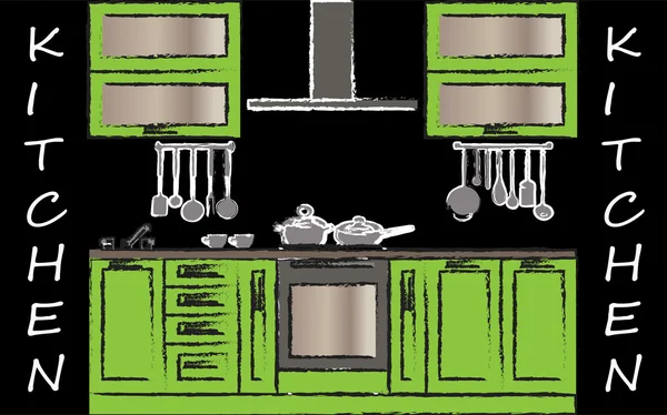 Green kitchen on black background