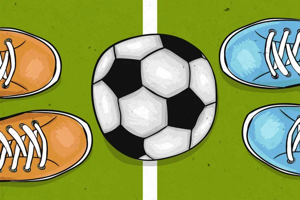 Football field with ball in the center. The sports poster. Vector