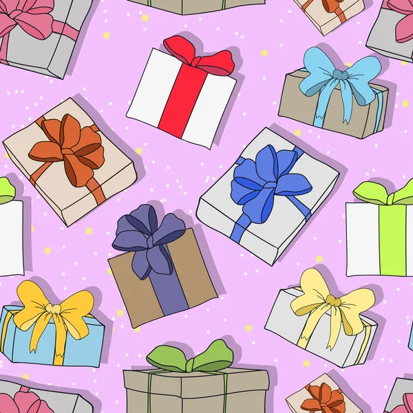 Seamless colorful festive pattern with gifts and surprises, perfect for any holiday, new year, Christmas, birthday, mothers day, Valentines day, anniversary , birthday and so on. Vector