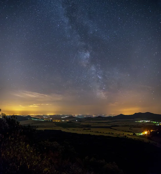 Czech mountains night, Milky Way, coast, stones, night, chair under the stars