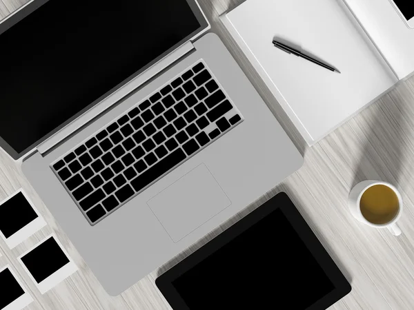 High angle view of a setting table of business workplace.