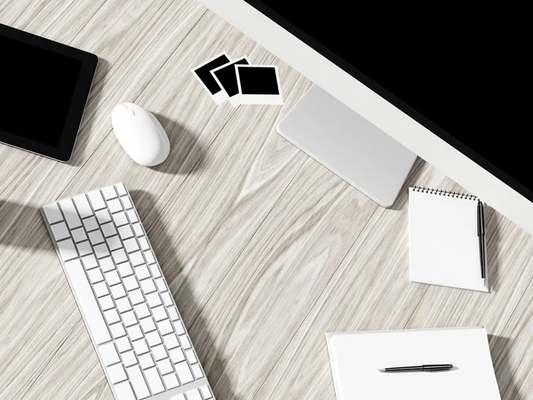 High angle view of a setting table of business workplace.