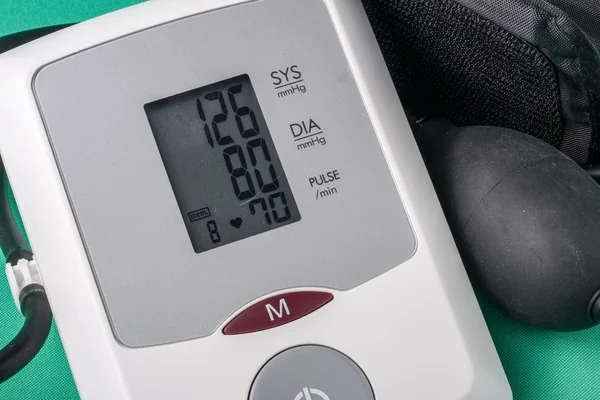 Automatic blood pressure monitor on a green background