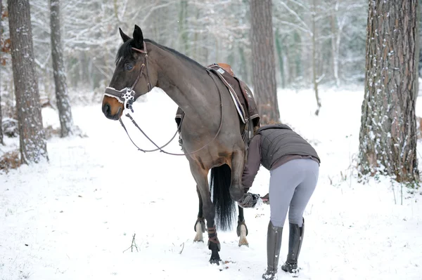 Young woman riding in the snow