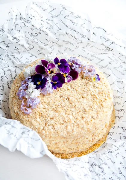 Napoleon cake decorated with flowers