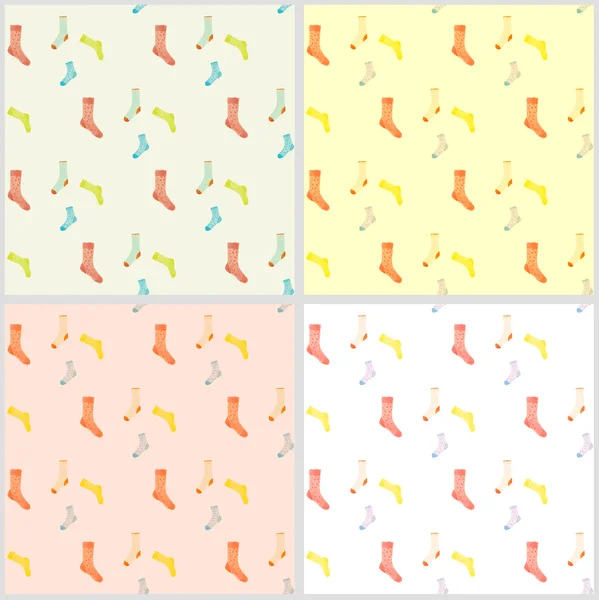 Hand drown watercolor socks pattern set. Cute childish seamless backgrounds set in pastel colors