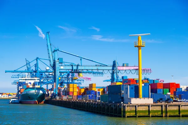 Large container vessel unloaded in Port of Rotterdam