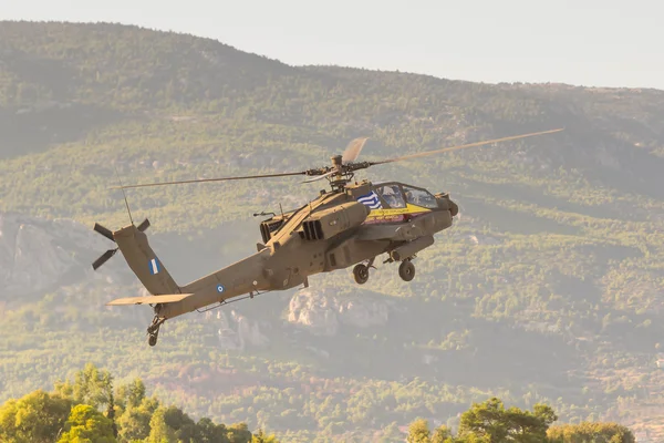 Athens, Greece 13 September 2015. Apache helicopter taking off at the Athens air week flying show.