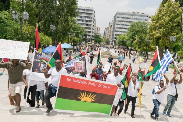 DATE: 30 may 2015. LOCATION: Sintagma in Athens Greece. EVENT: the 30th may rally day in remembrance of Biafrans fallen heroes who died in the genocidal war committed against biafrans by the Nigerians.