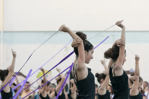 Date: 13-6-2015. Location: Public school in Athens Greece. School performance of training exercises with ribbons.