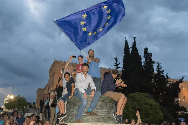 Athens, Greece, 30 June 2015, Greek people demonstrated against the government about the upcoming referendum. People in the demonstration are in favor of voting yes in the referendum.