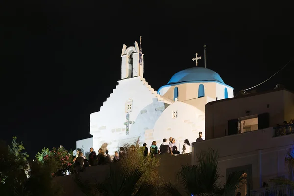 Paros, Greece, 15 August 2015. Every year a big festival is happening at Paroikia in the name of holy Mary. People are gathered to the local church to celebrate.