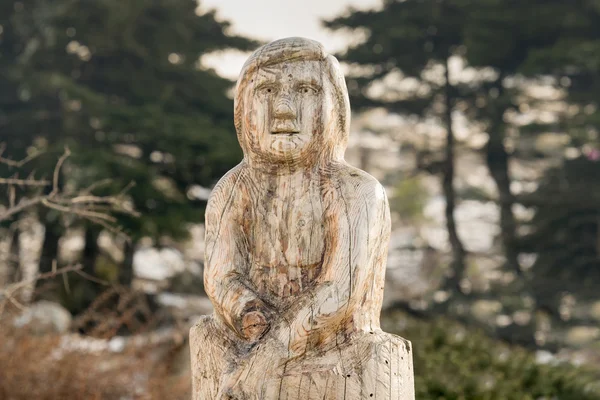 Athens, Greece 02 January 2016. Sadness wood carving at the park of lost souls (Parko Psychon) at Parnitha mountain.