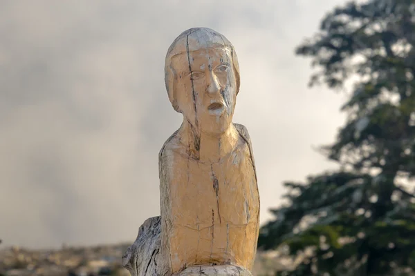 Athens, Greece 02 January 2016. Hopeless wood carving at the park of lost souls (Parko Psychon) at Parnitha mountain.
