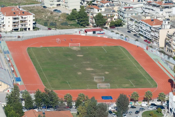 Football local stadium of Nafplio in Geece. An aerial view.