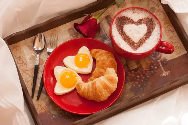 Break fast in Bed with Croissant Eggs and Coffee