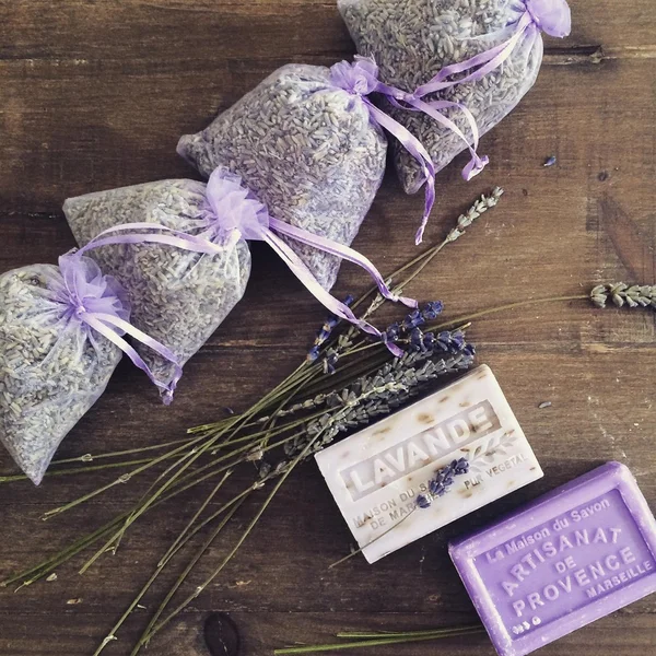 Lavender soap bars and lavender flowers