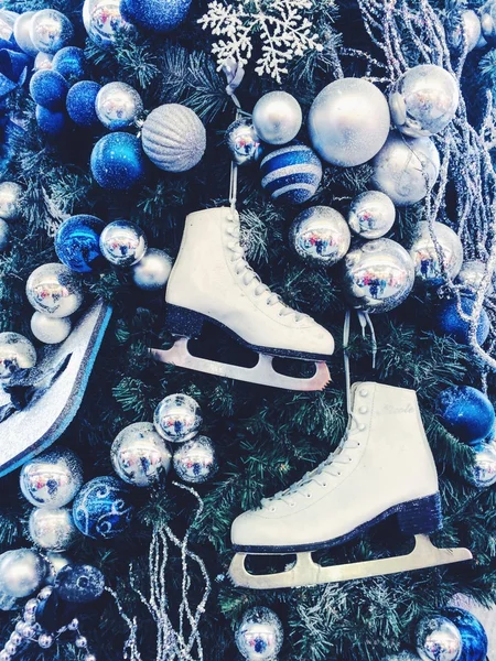 Figure skates on christmas tree