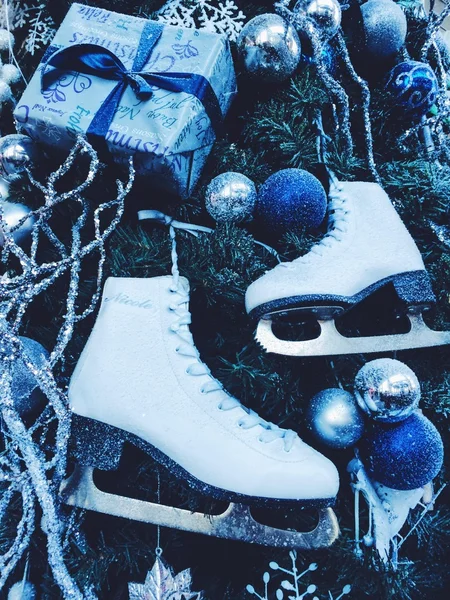 Figure skates on christmas tree