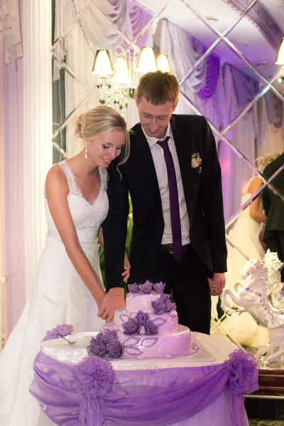 Wedding couple with wedding cake