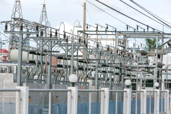 Electric Power-plant transformer station area.