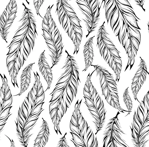 Seamless pattern with hand drawn feathers. Vector illustration