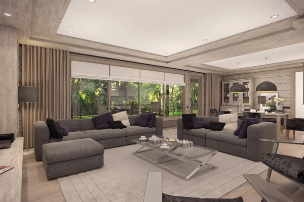 3D rendering of  living room of a country house