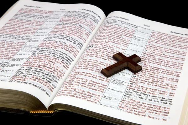 Open Bible with Wooden Cross