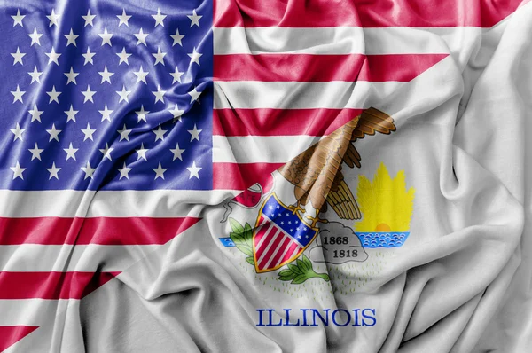 Ruffled waving United States of America and Illinois flag