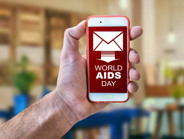 Message on mobile phone - World Aids Day concept and aids awareness