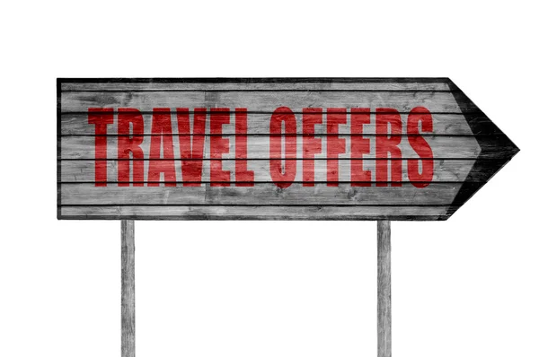Red Travel Offers wooden sign isolated on white