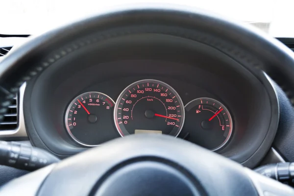 Speedometer of the car at high speed, close, selective focus
