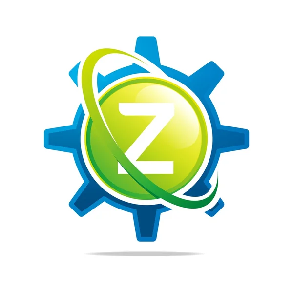 Logo Circle Globe Gear Letter Z Green Abstract Vector Symbol