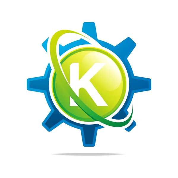 Logo Circle Globe Gear Letter K Green Abstract Vector Symbol