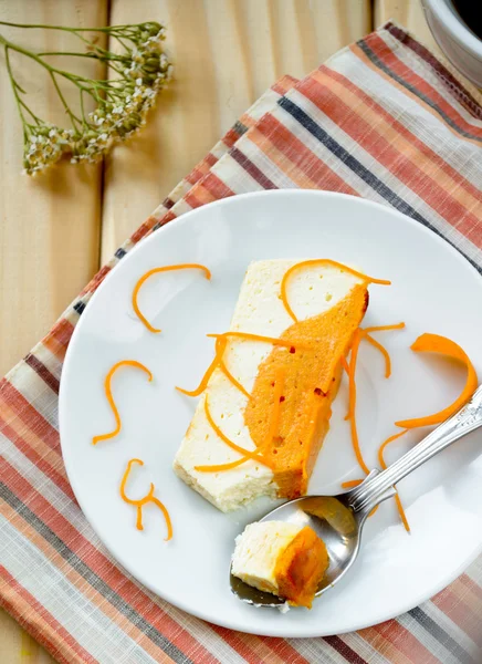 Sweet creamy pudding with cottage cheese and pumpkin souffle
